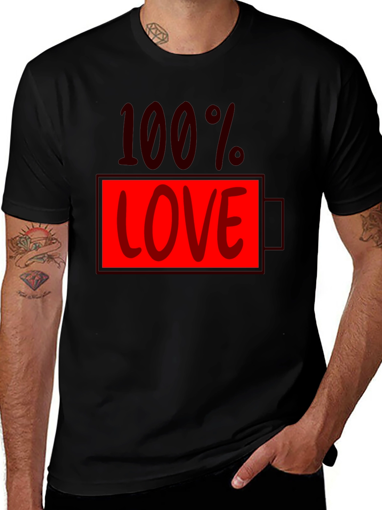 100% Love Battery Graphic Tee - Black