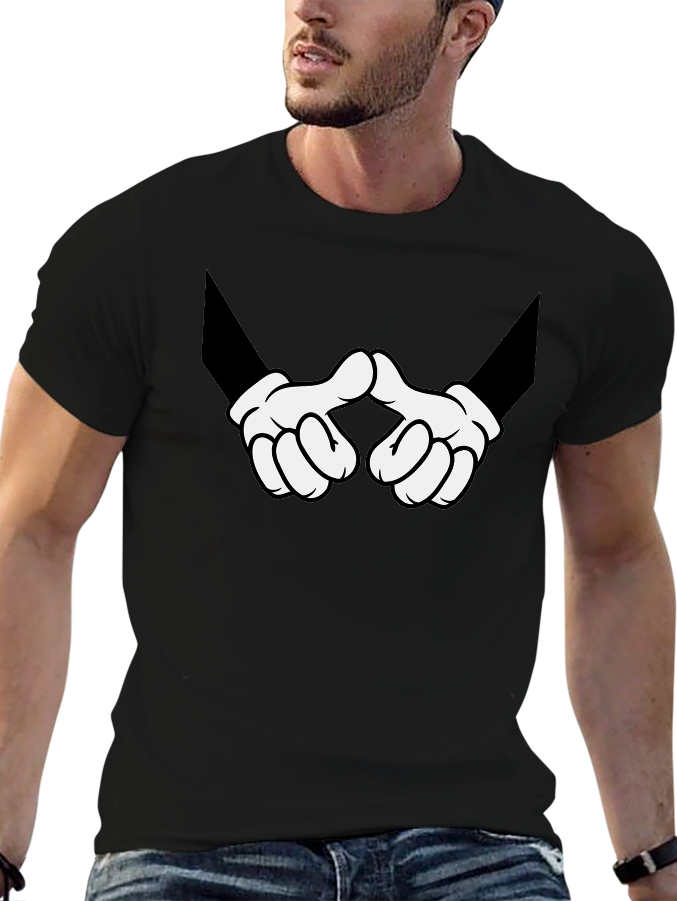 Cartoon Hands Graphic Print Black T-Shirt