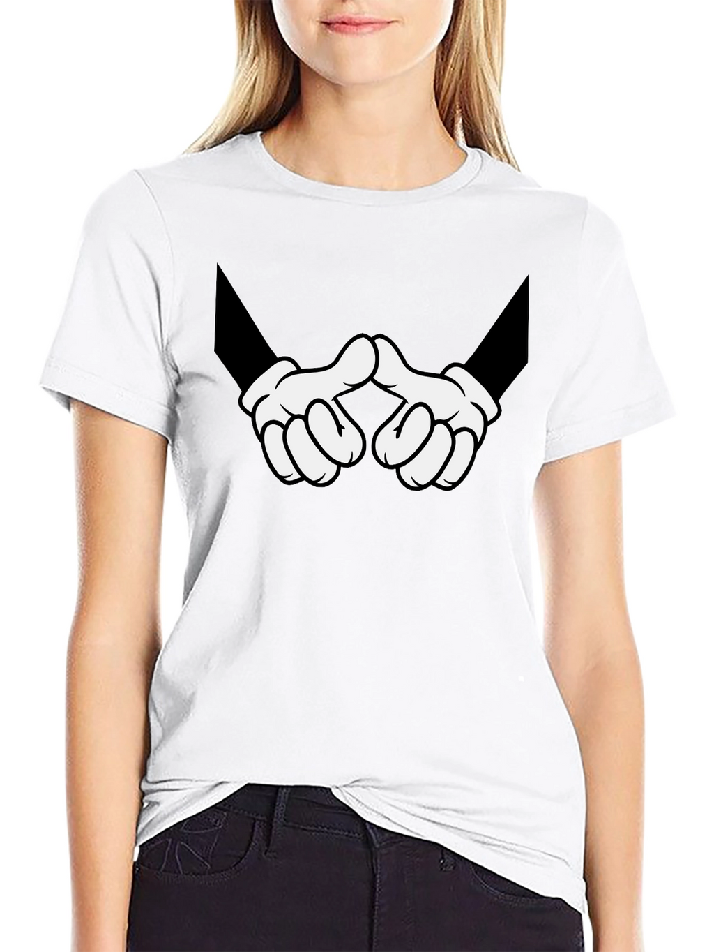 Cartoon Hands Graphic Print Black T-Shirt