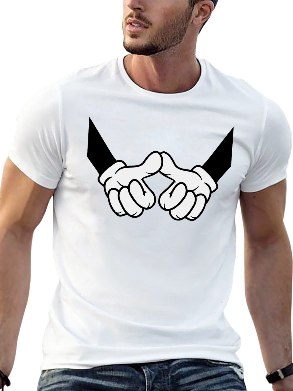 Cartoon Hands Graphic Print Black T-Shirt