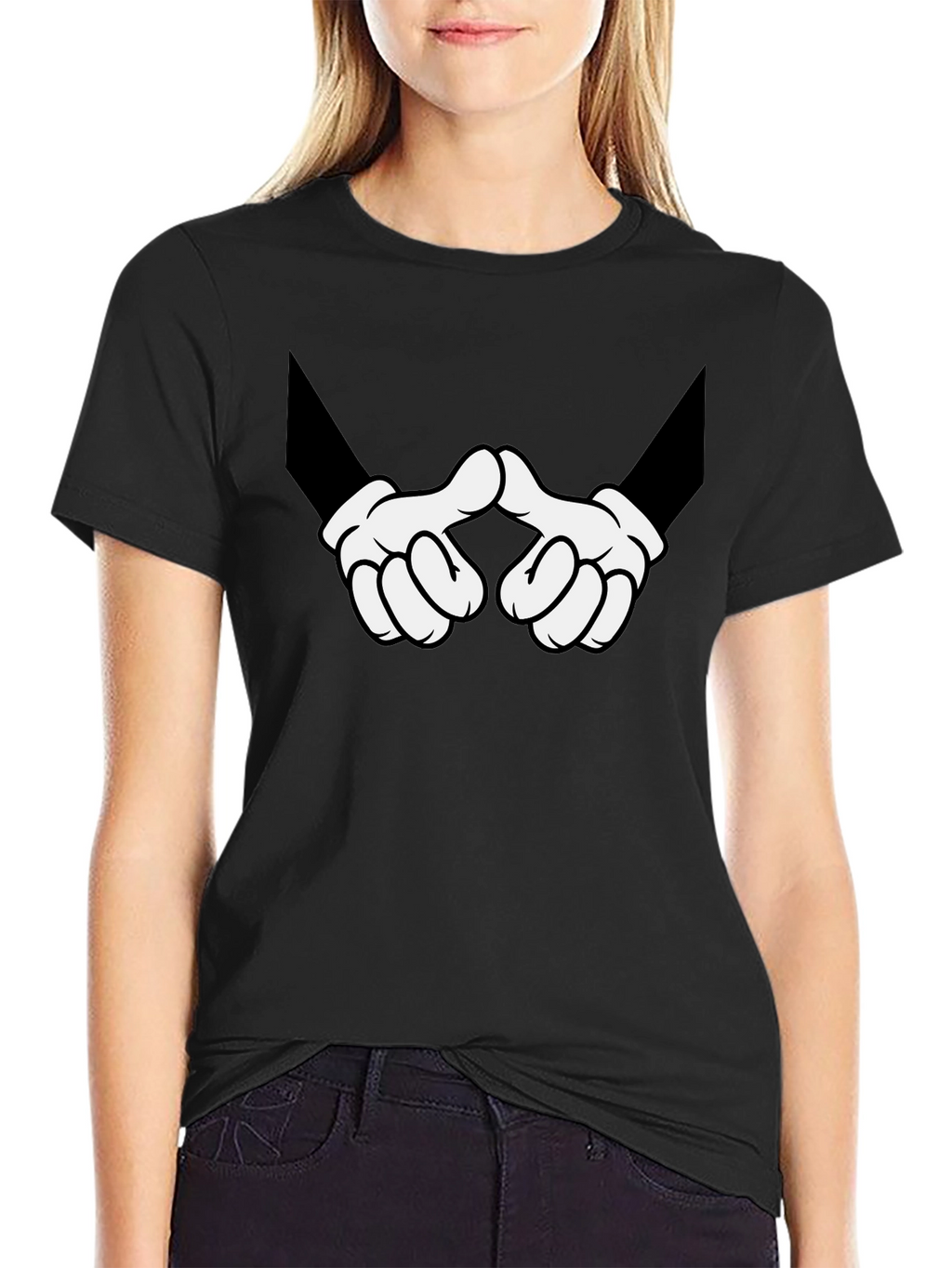 Cartoon Hands Graphic Print Black T-Shirt