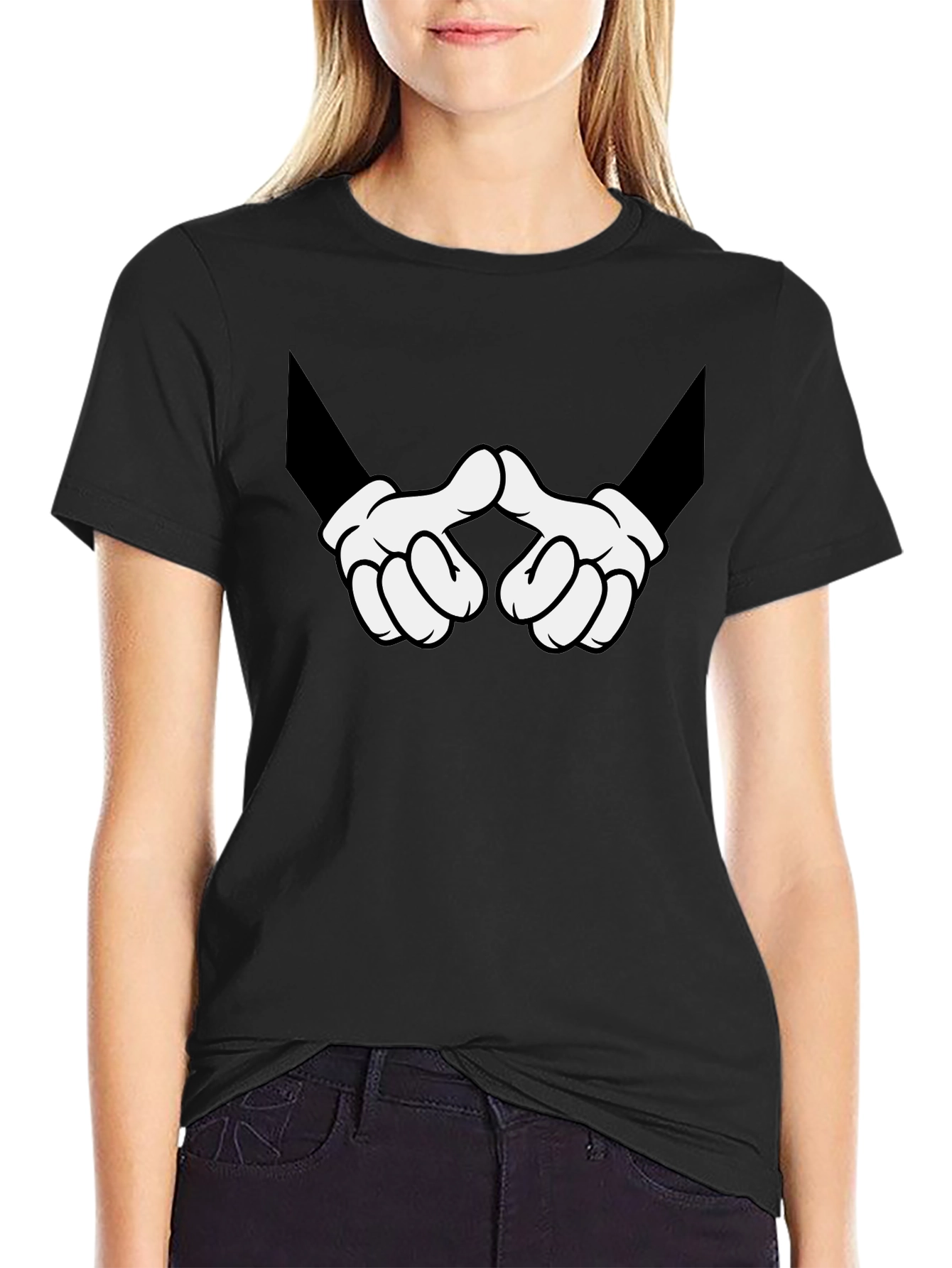 Cartoon Hands Graphic Print Black T-Shirt