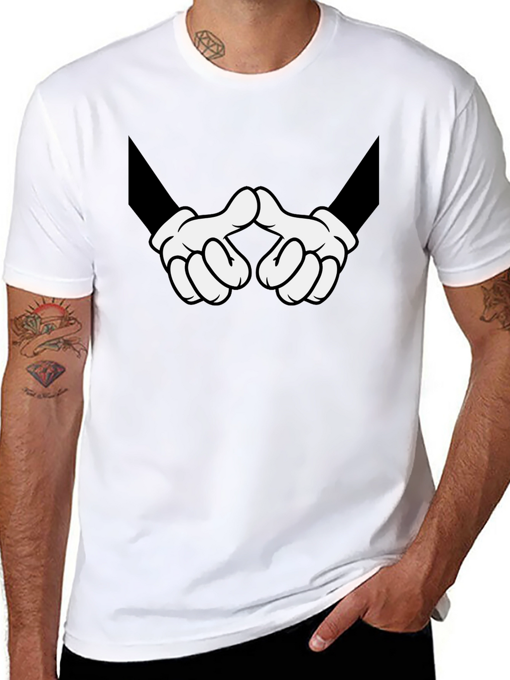 Cartoon Hands Graphic Print Black T-Shirt