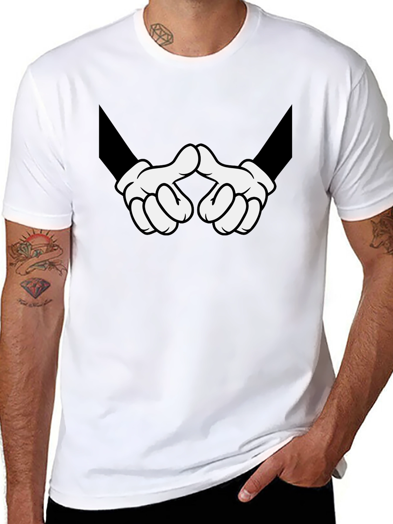 Cartoon Hands Graphic Print Black T-Shirt