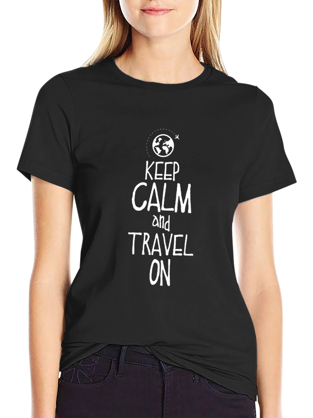 Keep Calm Travel On Black Graphic Tee