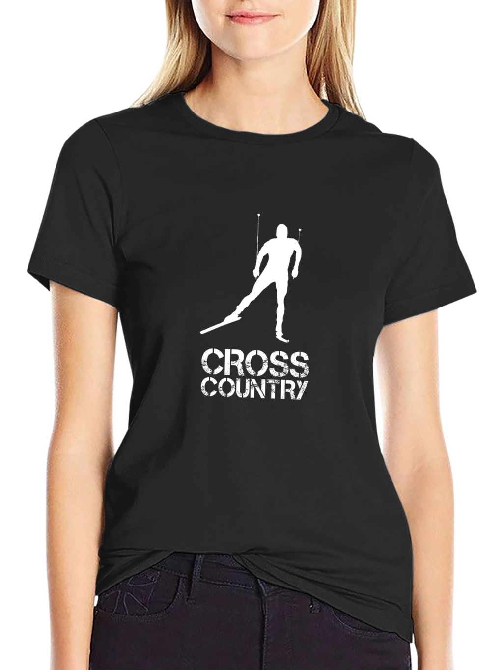 Cross Country Skiing Black Graphic Tee