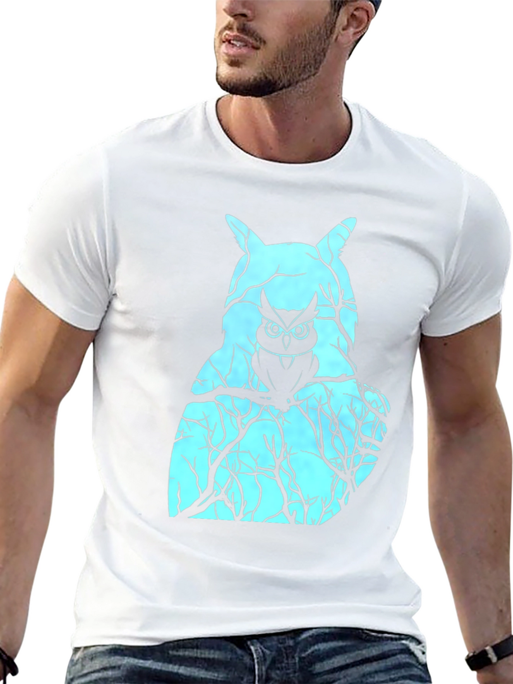 Mens Black T-Shirt with Owl Graphic Design