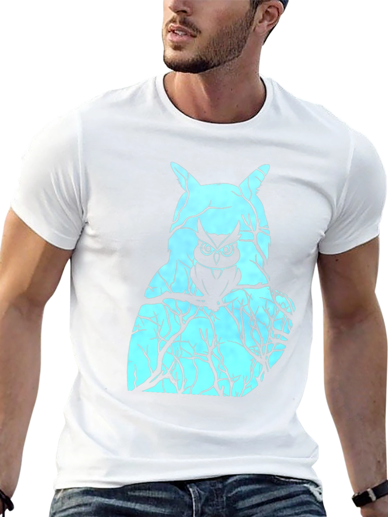 Mens Black T-Shirt with Owl Graphic Design