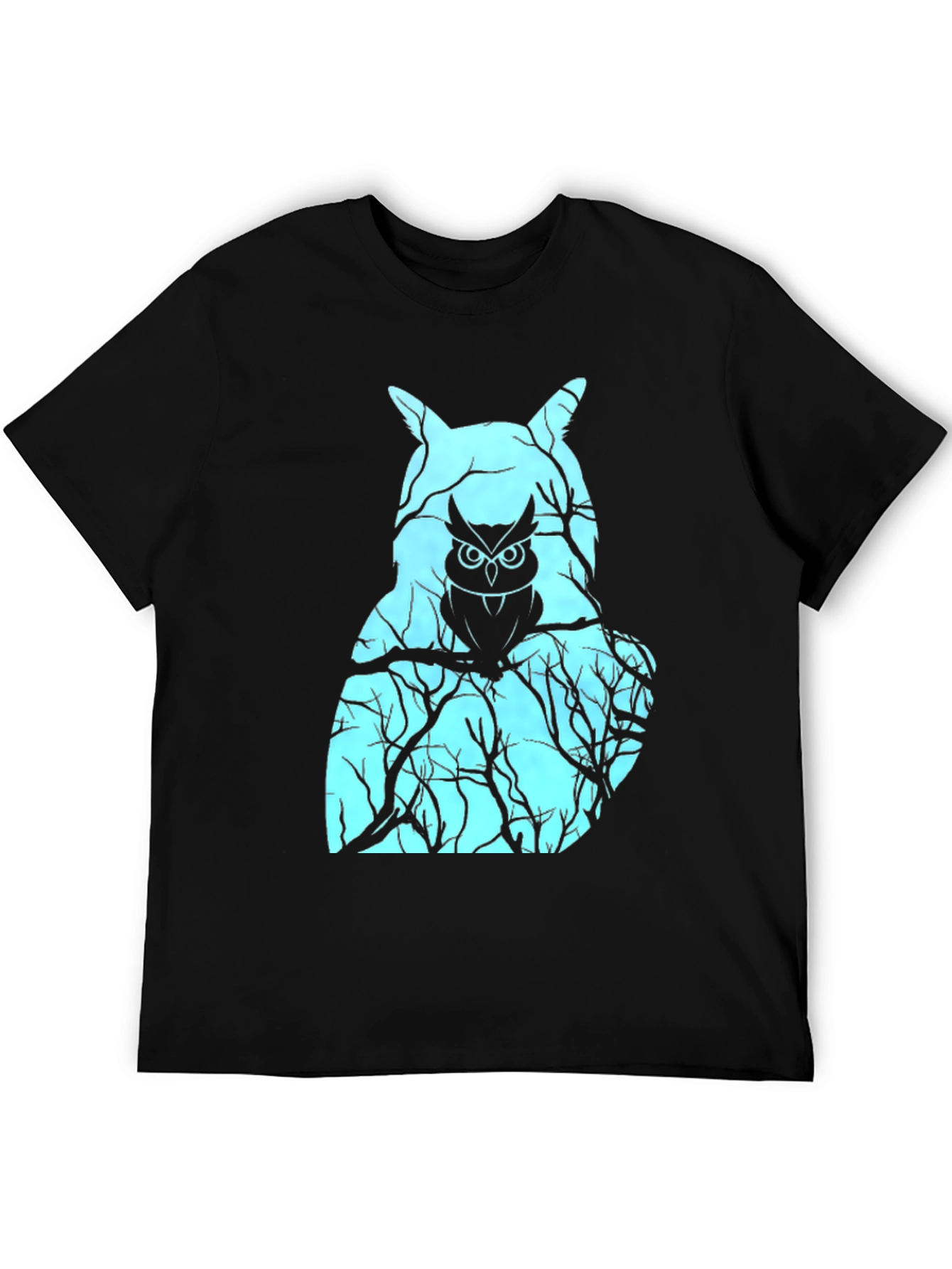 Mens Black T-Shirt with Owl Graphic Design