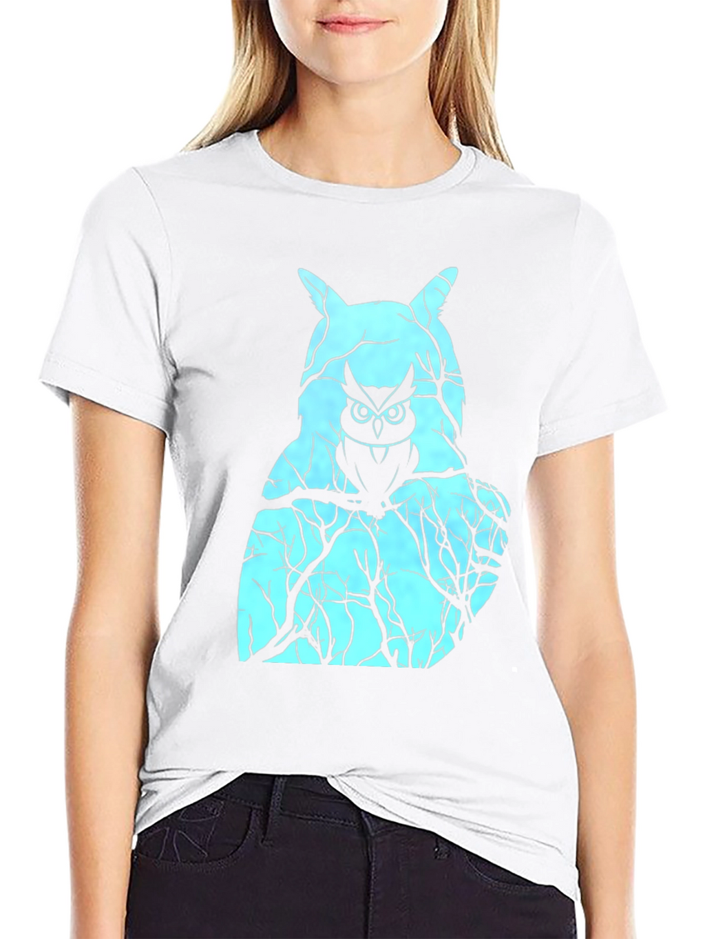 Mens Black T-Shirt with Owl Graphic Design
