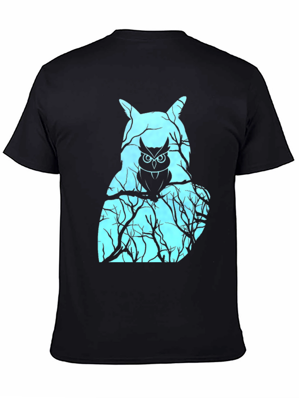 Mens Black T-Shirt with Owl Graphic Design