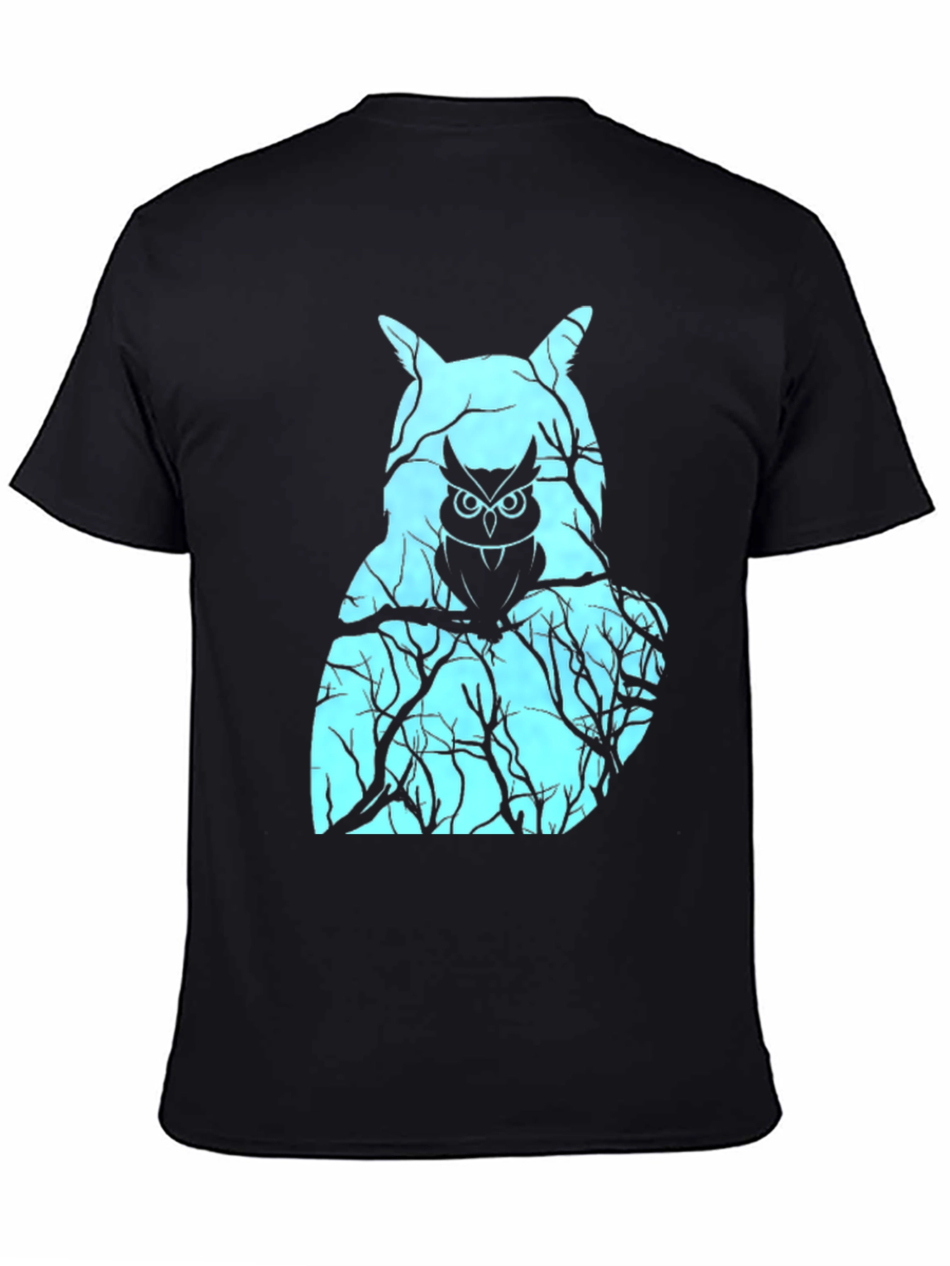Mens Black T-Shirt with Owl Graphic Design