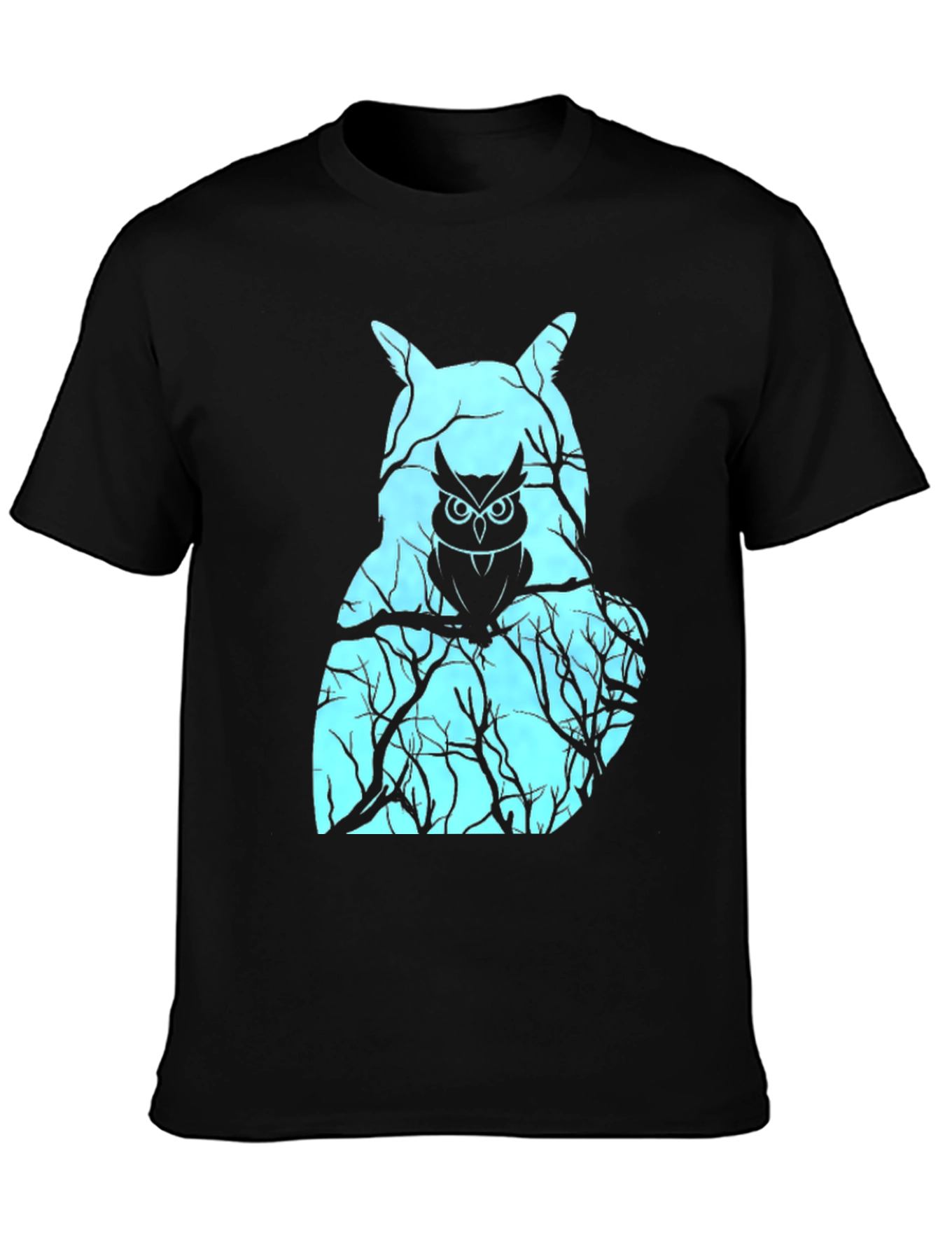 Mens Black T-Shirt with Owl Graphic Design