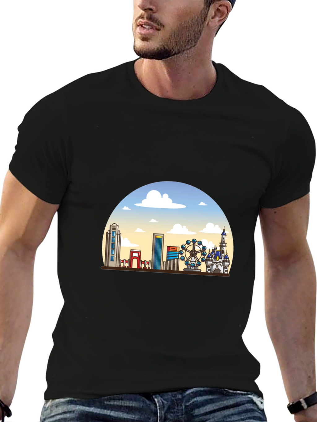 Skyline Graphic T-Shirt - Black Casual Tee