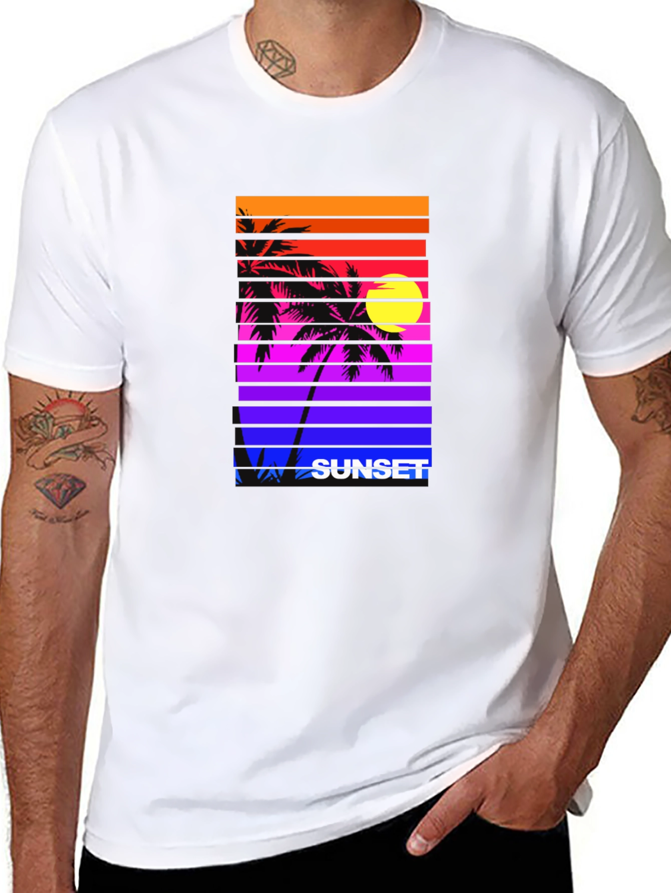 Retro Sunset Palm Tee - Vibrant Graphic Print
