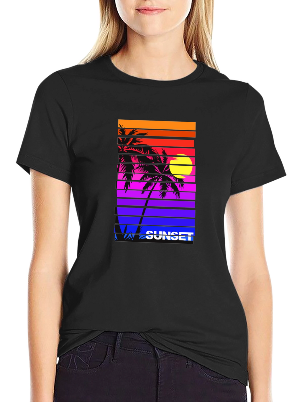 Retro Sunset Palm Tee - Vibrant Graphic Print