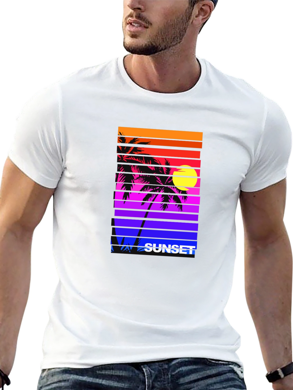 Retro Sunset Palm Tee - Vibrant Graphic Print