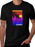 Retro Sunset Palm Tee - Vibrant Graphic Print