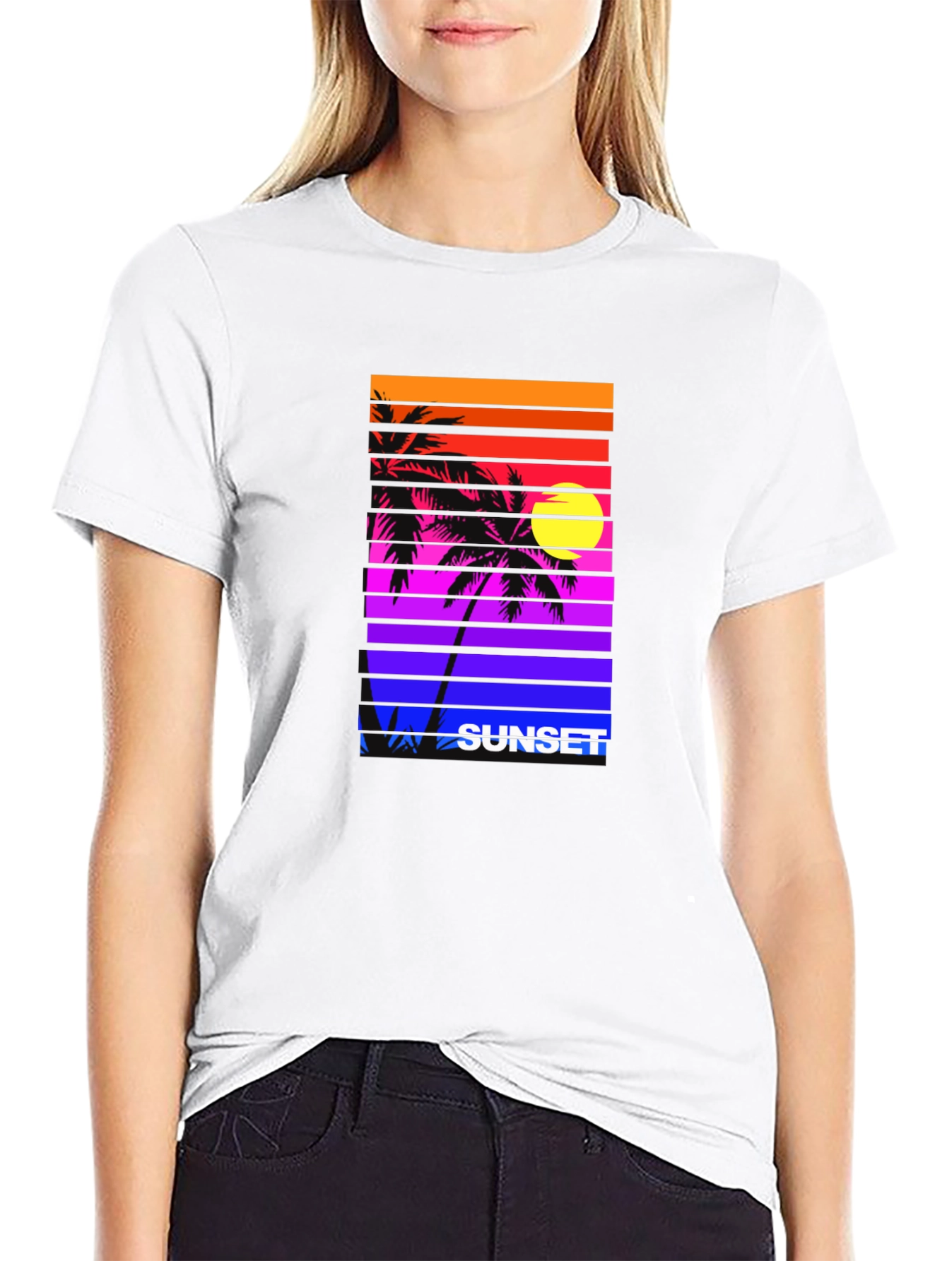 Retro Sunset Palm Tee - Vibrant Graphic Print