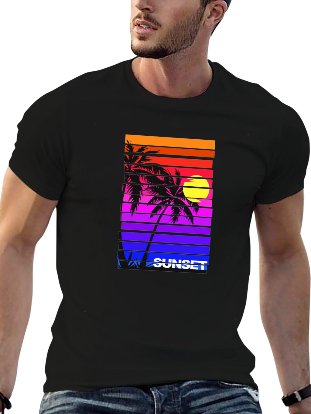 Retro Sunset Palm Tee - Vibrant Graphic Print