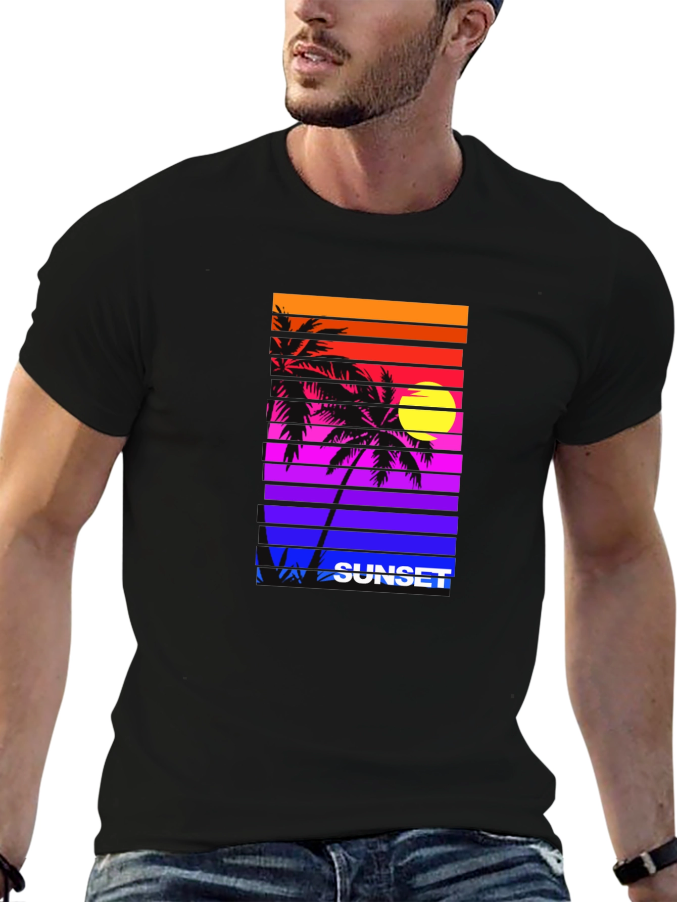Retro Sunset Palm Tee - Vibrant Graphic Print