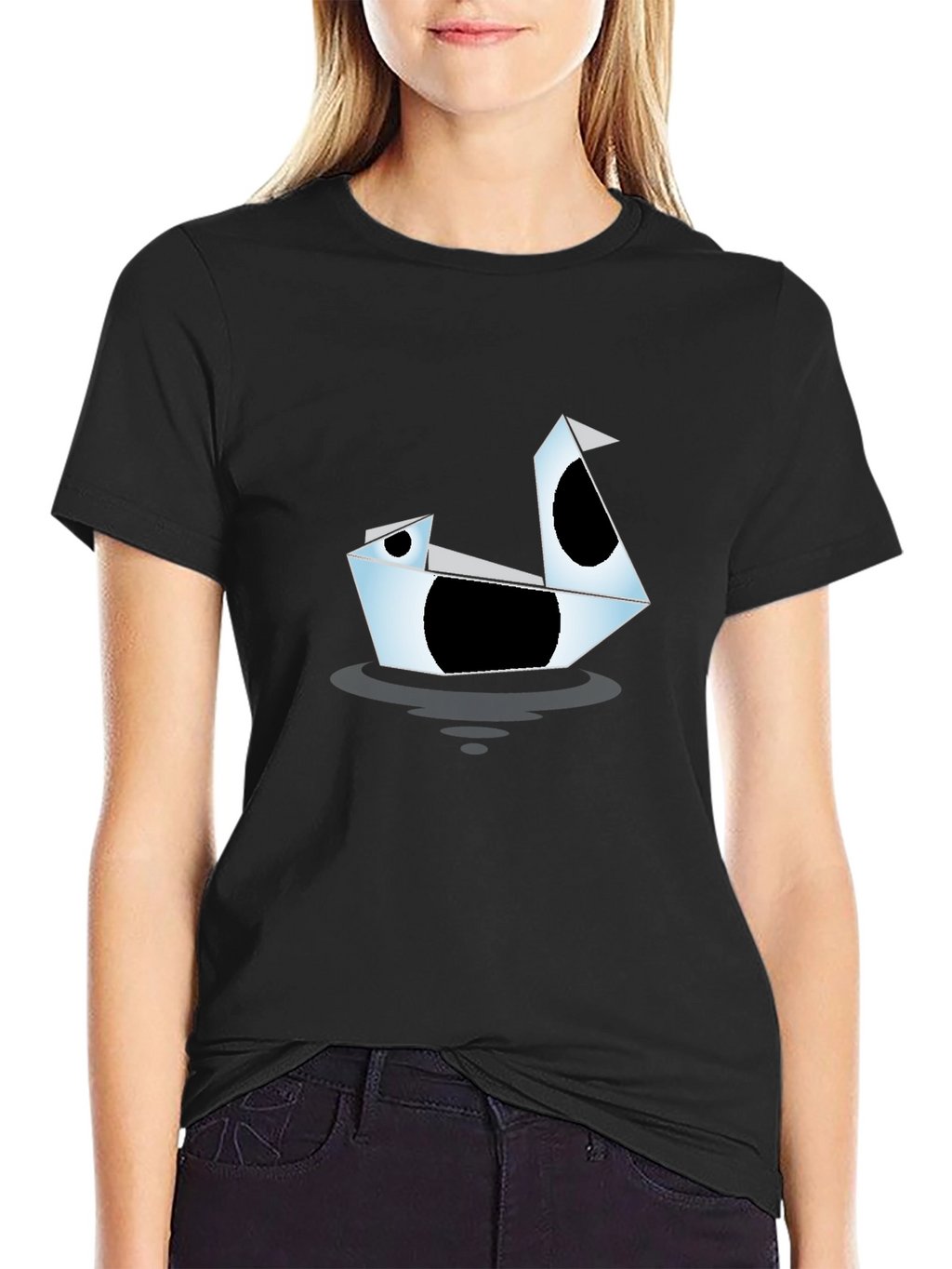 Origami Swan Graphic Tee - Modern Black T-Shirt