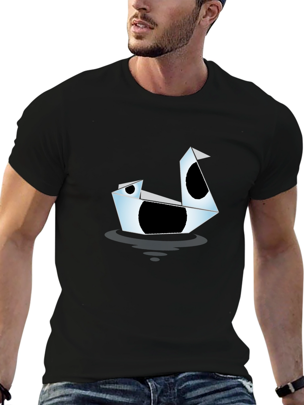 Origami Swan Graphic Tee - Modern Black T-Shirt