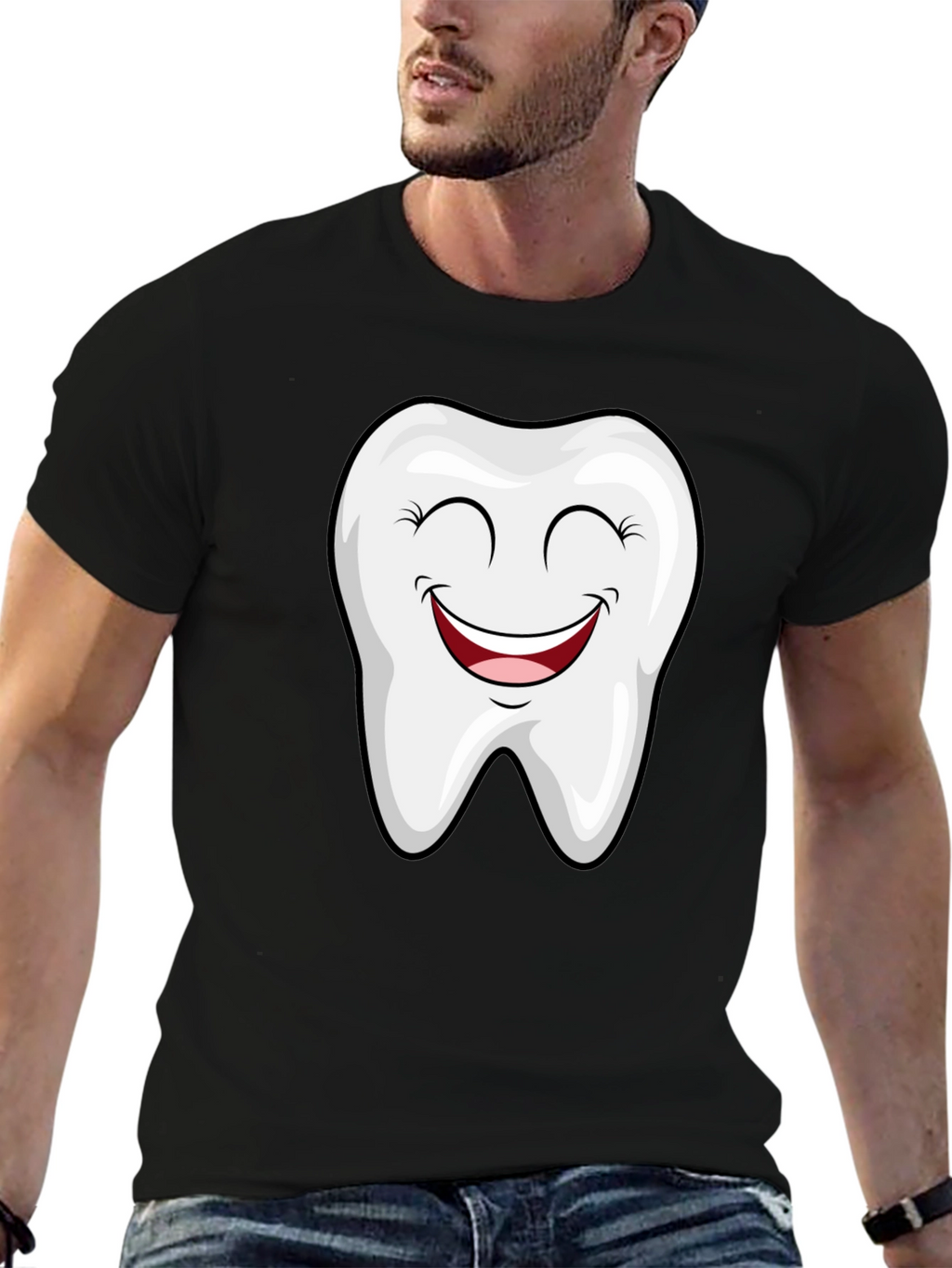 Smiling Tooth Graphic Tee - Black Cotton T-Shirt