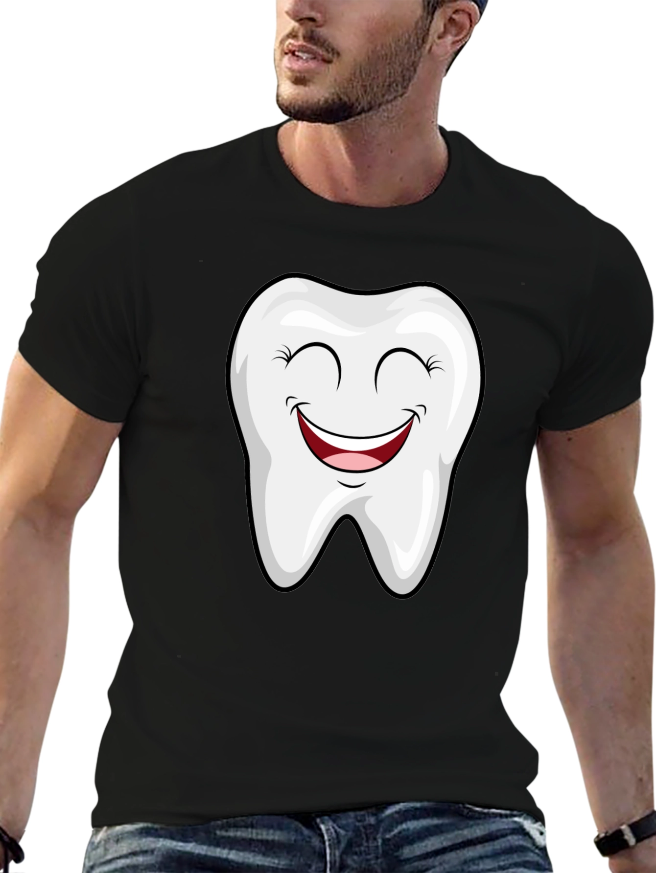 Smiling Tooth Graphic Tee - Black Cotton T-Shirt
