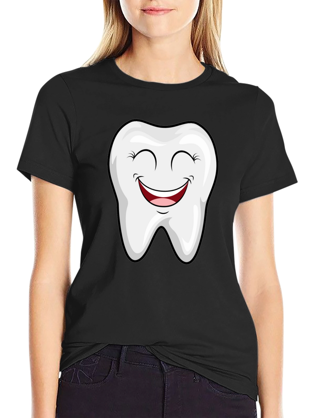 Smiling Tooth Graphic Tee - Black Cotton T-Shirt