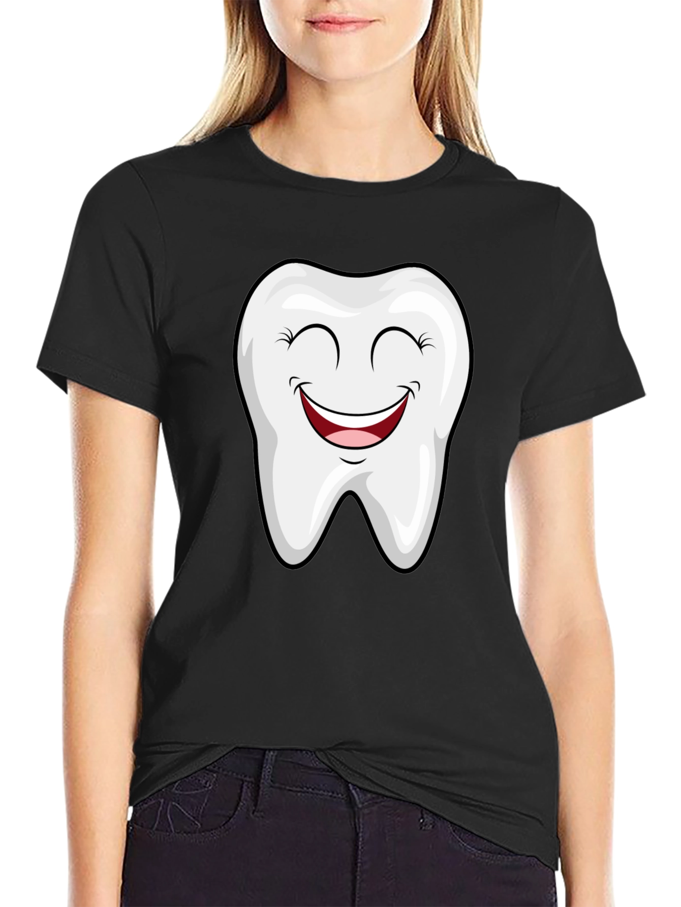 Smiling Tooth Graphic Tee - Black Cotton T-Shirt