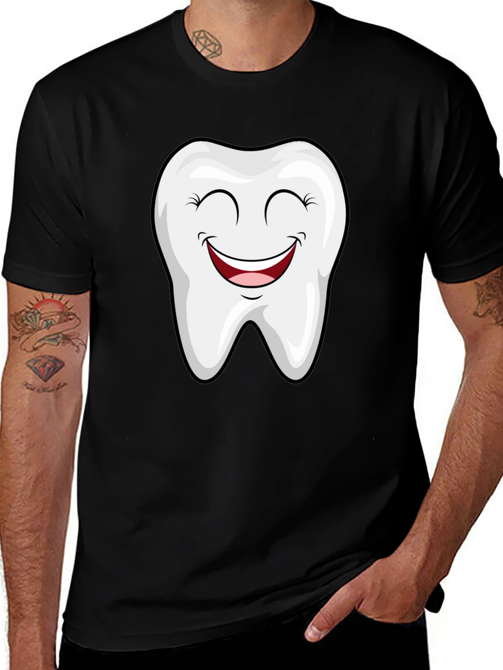 Smiling Tooth Graphic Tee - Black Cotton T-Shirt