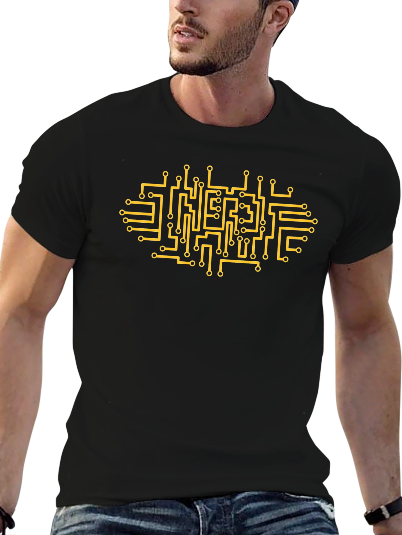 Circuit Board Graphic Tee - Black Cotton Blend T-Shirt