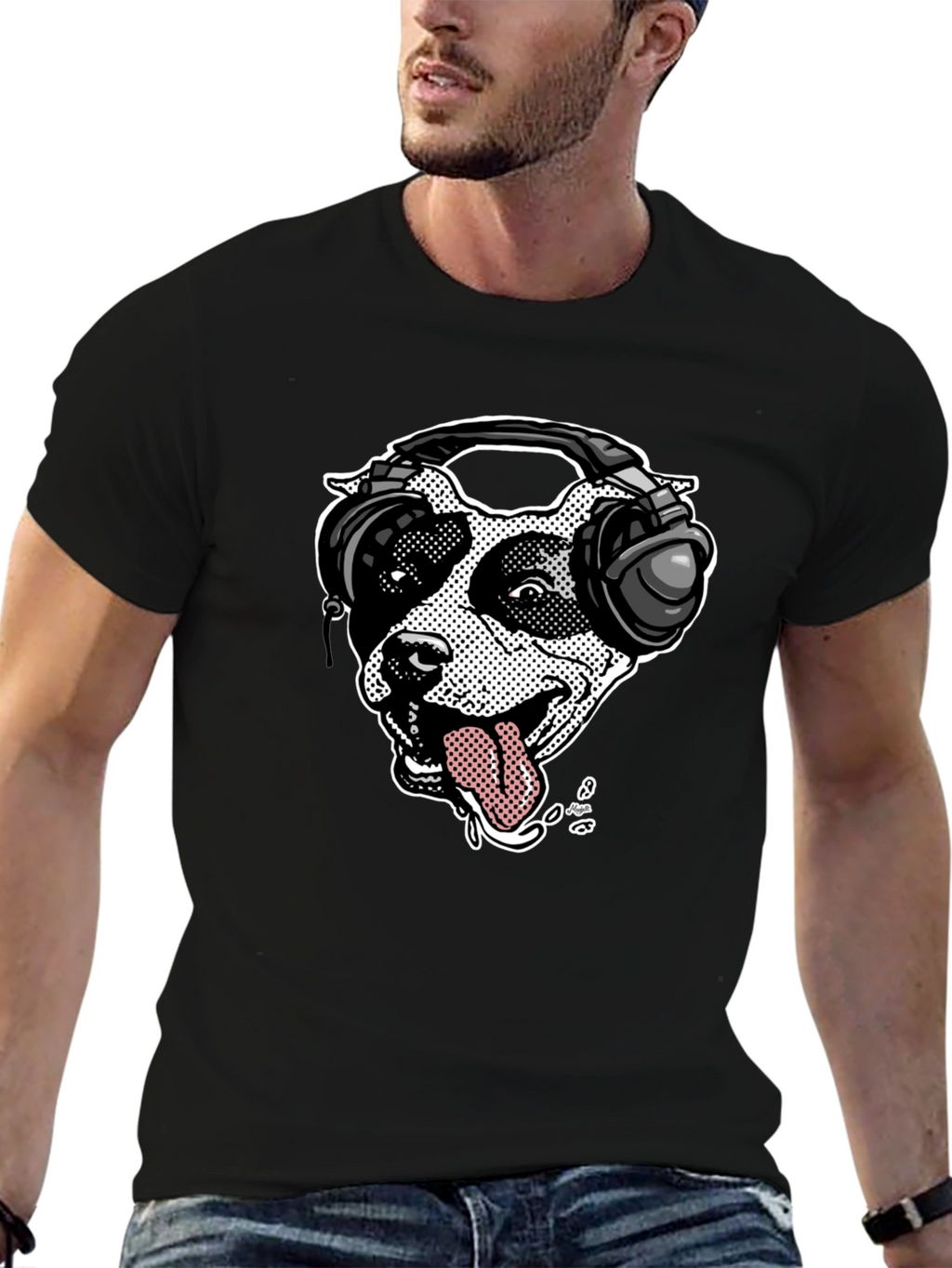 Dog with Headphones Graphic T-Shirt