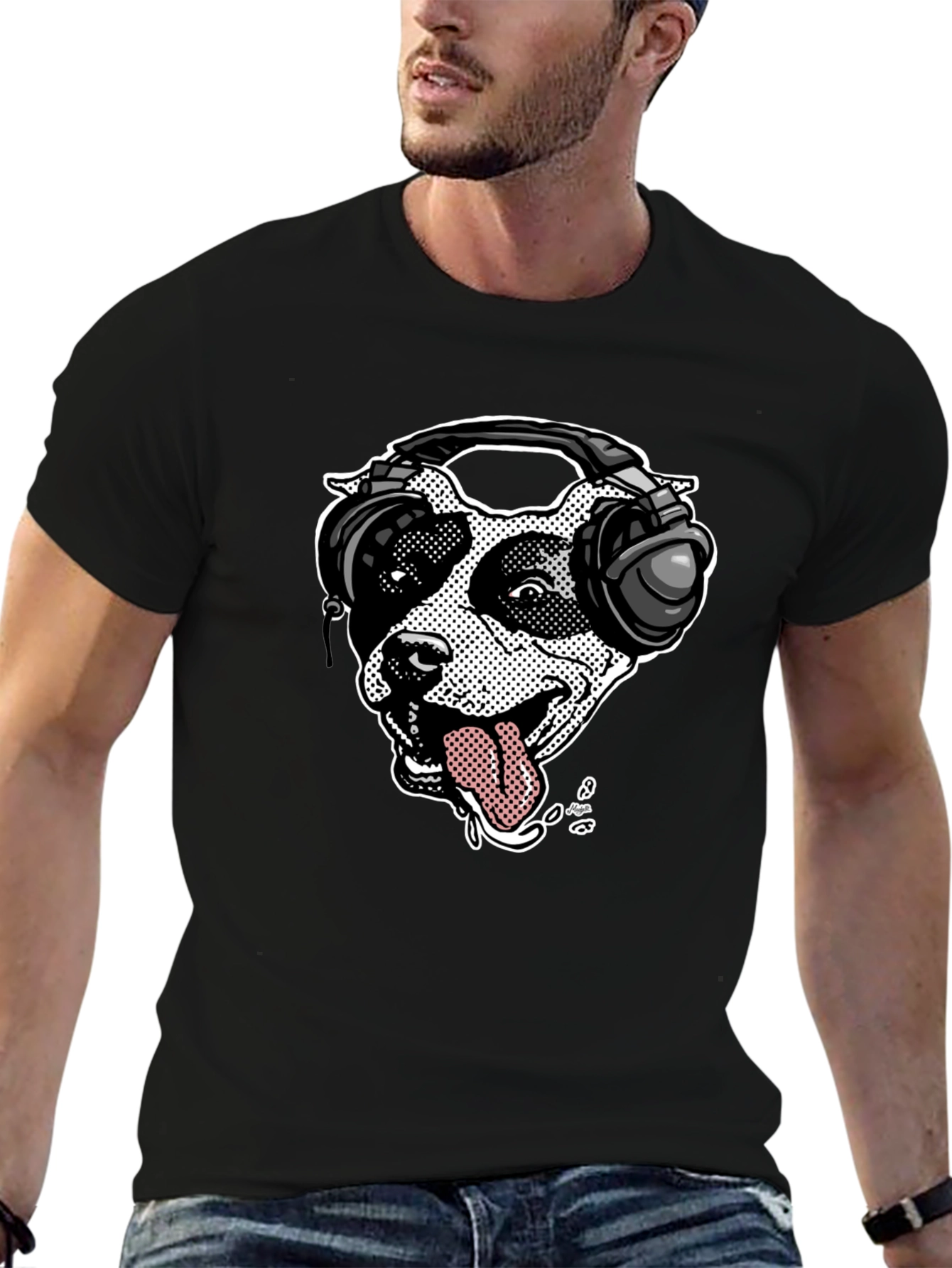 Dog with Headphones Graphic T-Shirt