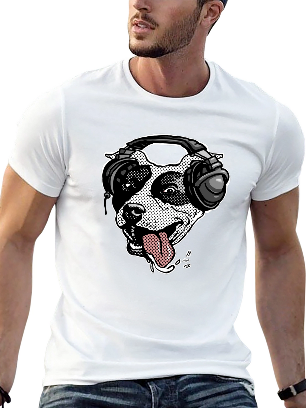 Dog with Headphones Graphic T-Shirt