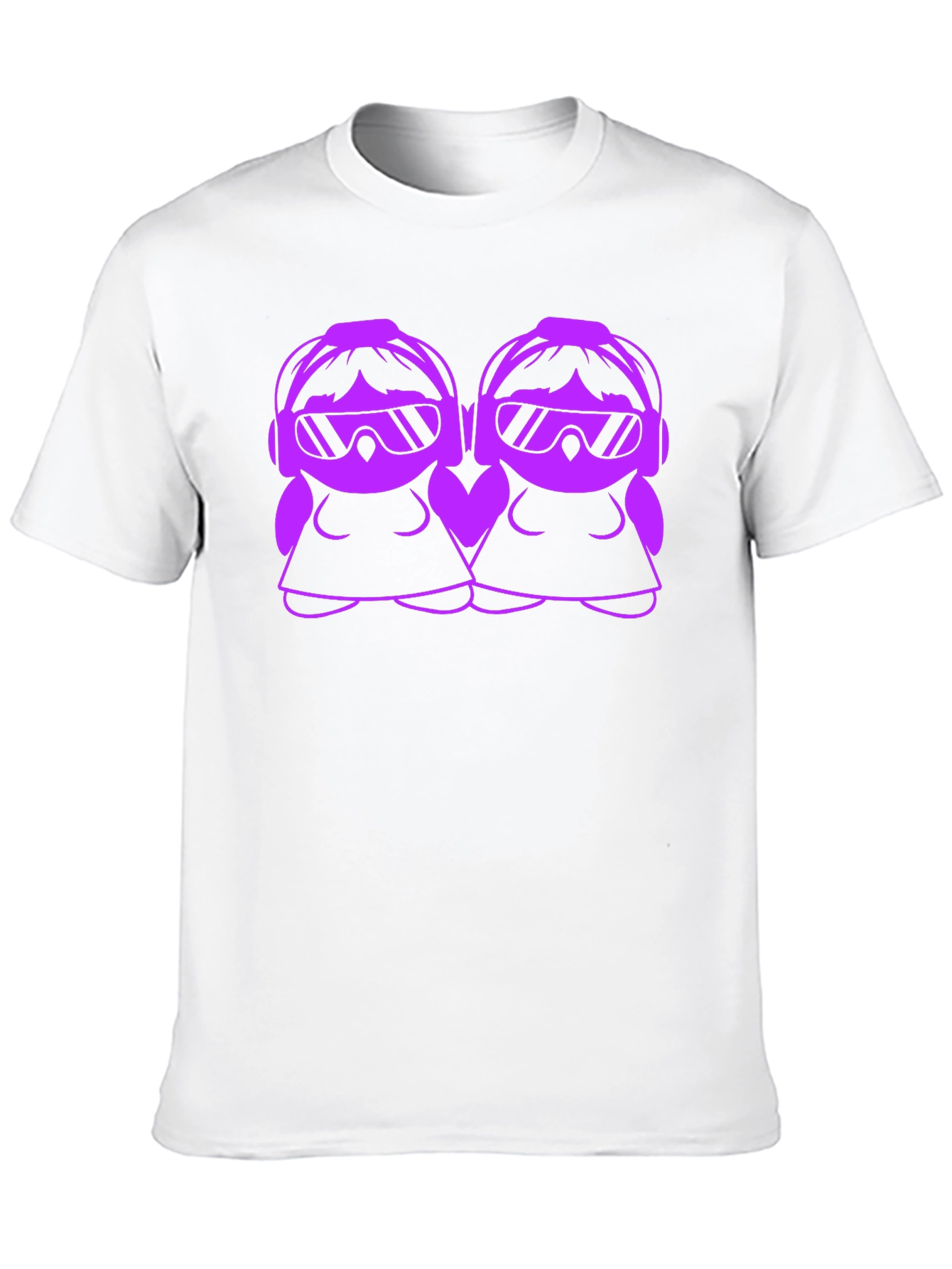 Cool Cartoon DJ Twin Girls Black T-Shirt