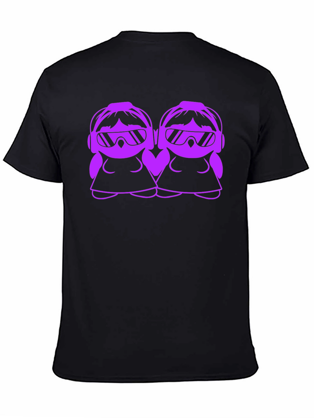 Cool Cartoon DJ Twin Girls Black T-Shirt