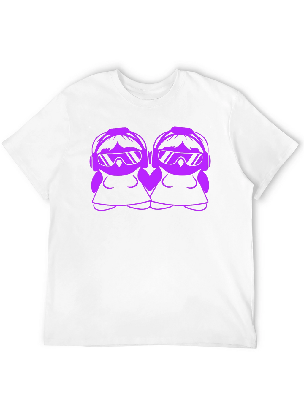 Cool Cartoon DJ Twin Girls Black T-Shirt