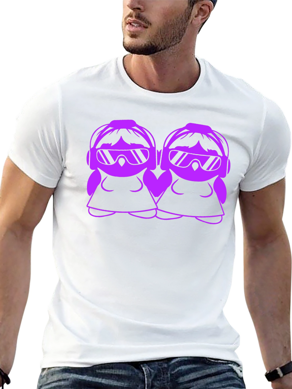 Cool Cartoon DJ Twin Girls Black T-Shirt
