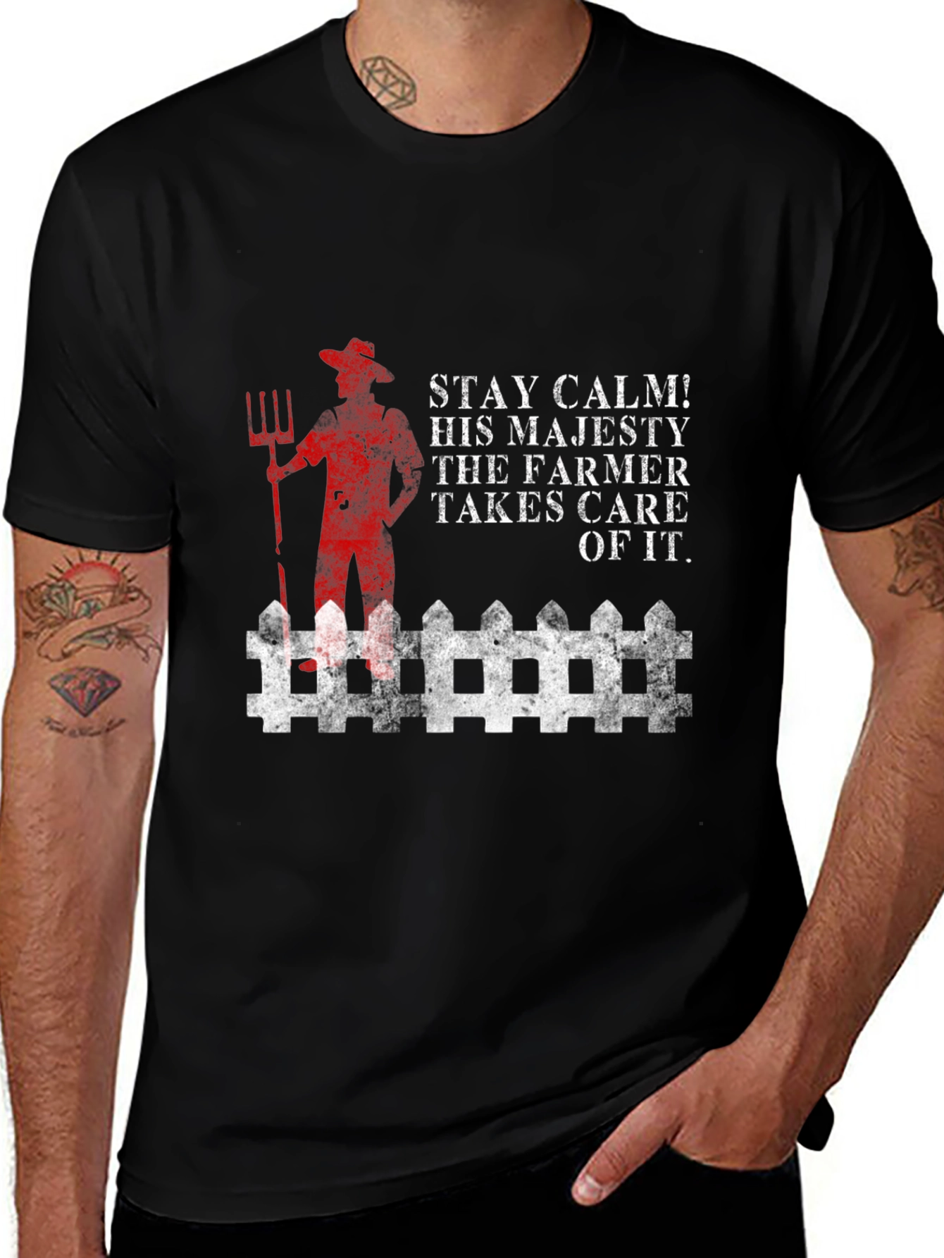 Stay Calm Farmer T-Shirt - Black Cotton Blend