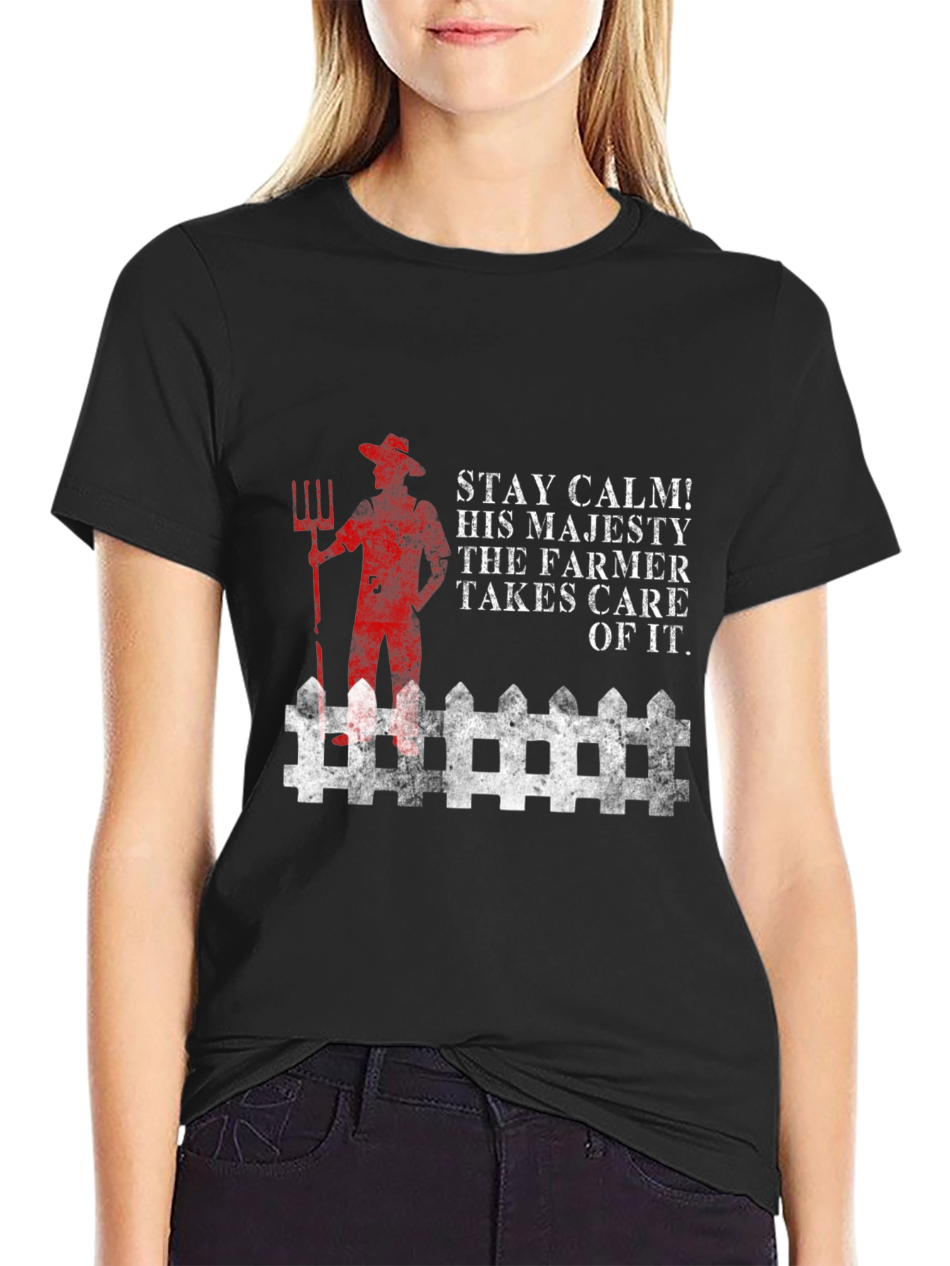 Stay Calm Farmer T-Shirt - Black Cotton Blend