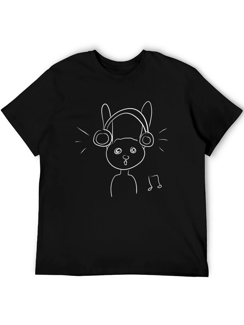 Black T-Shirt with Bunny and Headphones