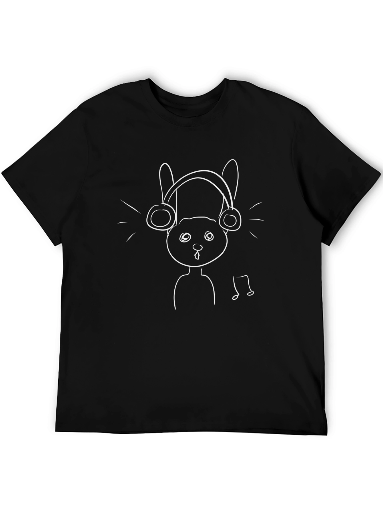 Black T-Shirt with Bunny and Headphones