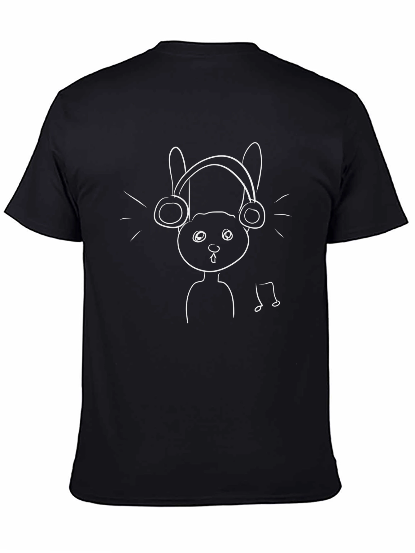Black T-Shirt with Bunny and Headphones