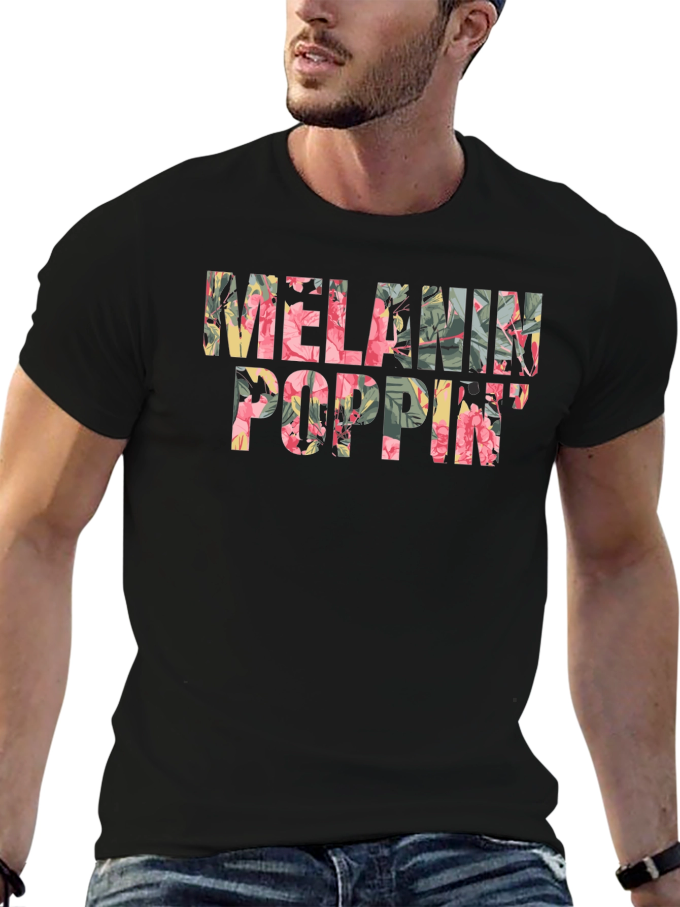 Floral Melanin Poppin Black T-Shirt
