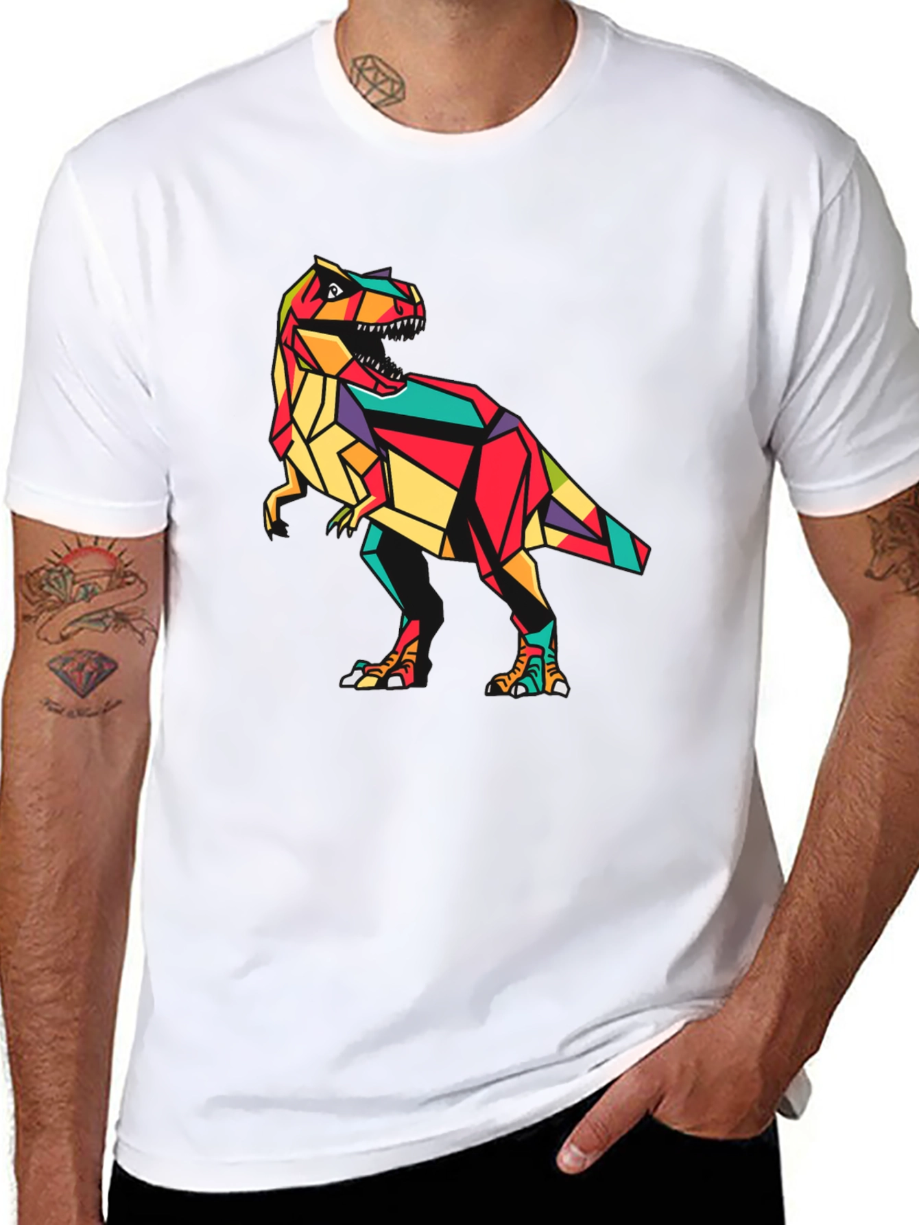 Geometric Dinosaur Graphic Tee - Stylish Mens T-Shirt