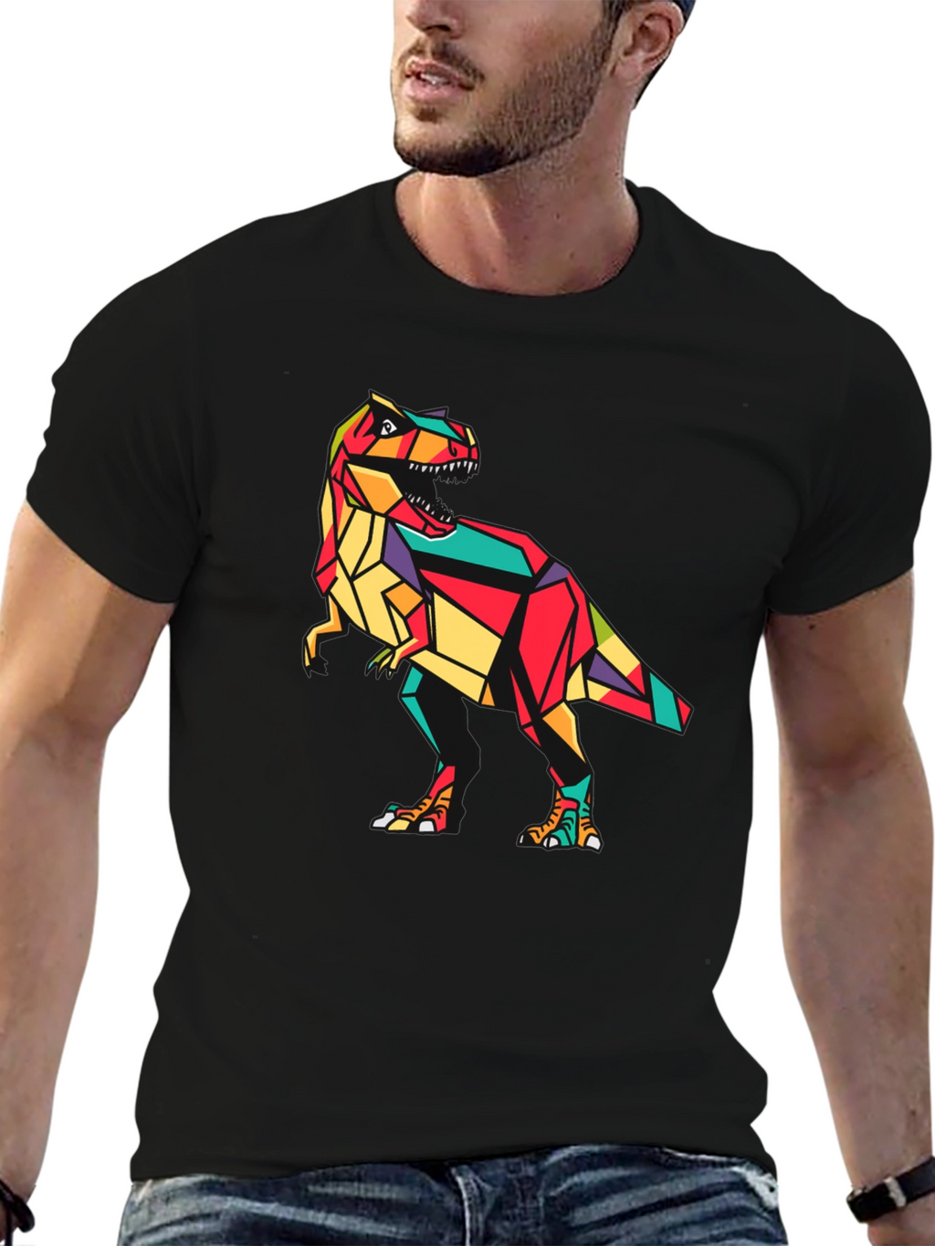 Geometric Dinosaur Graphic Tee - Stylish Mens T-Shirt