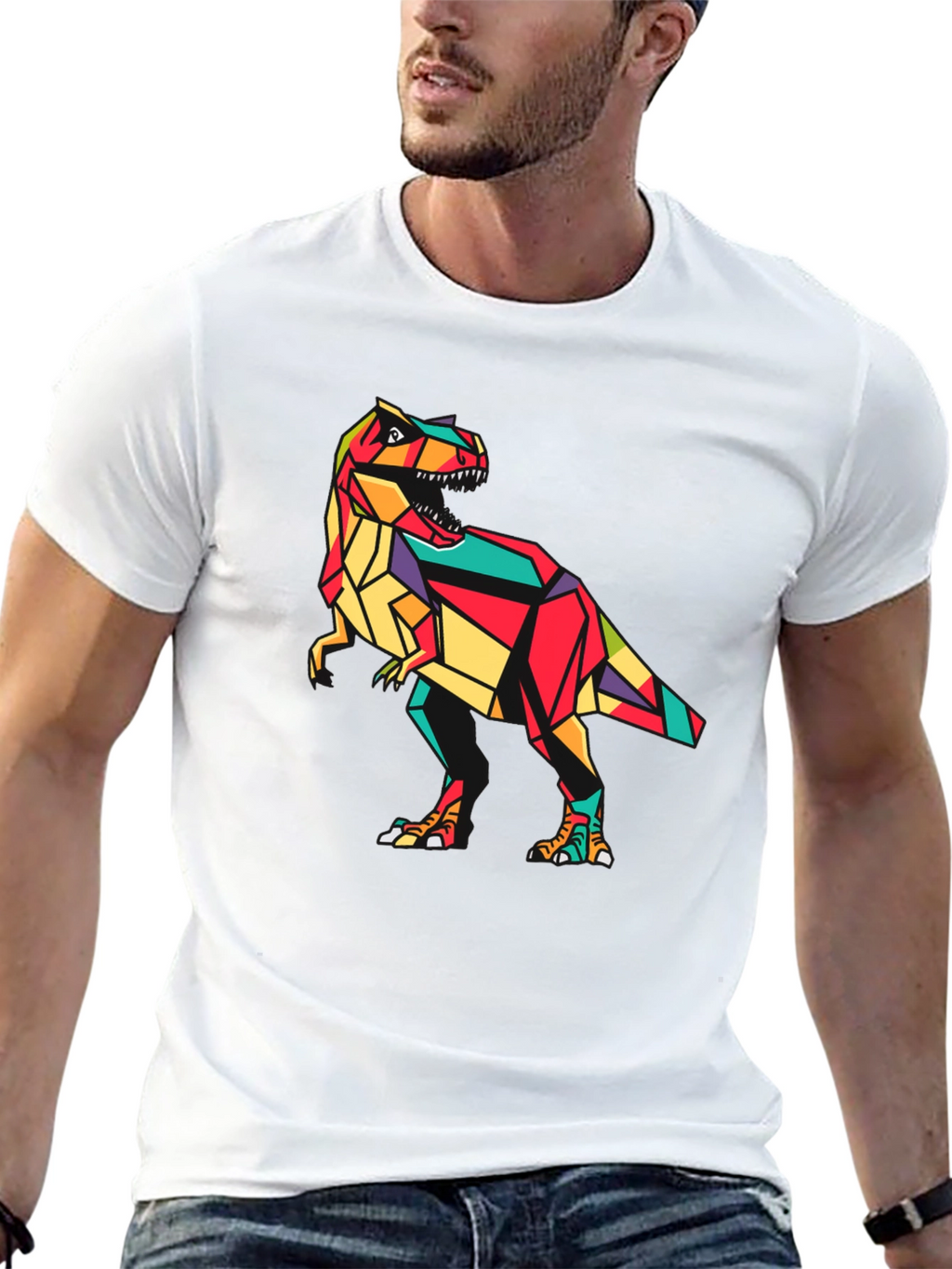 Geometric Dinosaur Graphic Tee - Stylish Mens T-Shirt