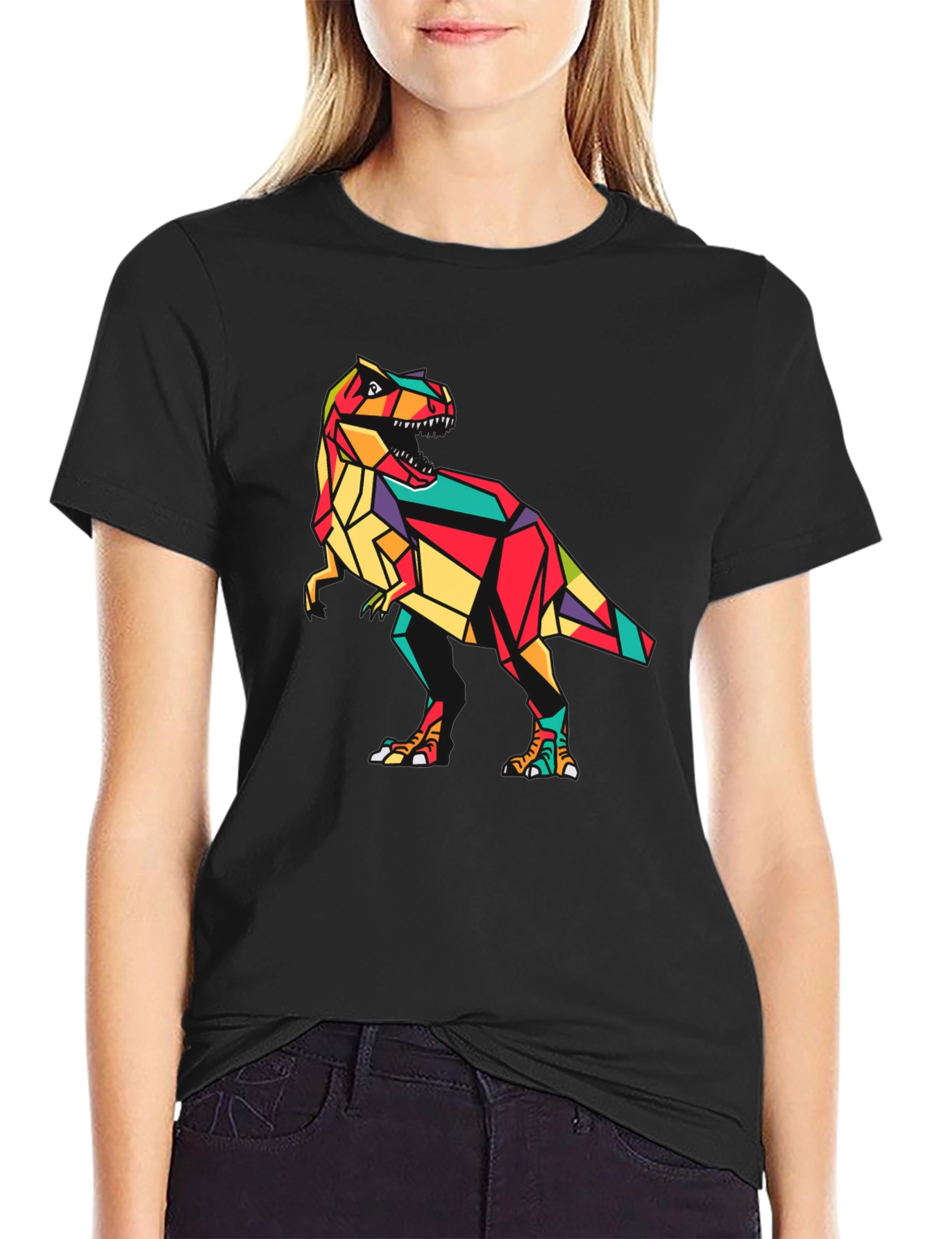 Geometric Dinosaur Graphic Tee - Stylish Mens T-Shirt